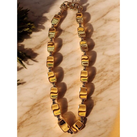 Bold Vintage Style Goldtone Link Necklace – 80s Power Glam | 8” Drop Statement - Picture 7 of 8